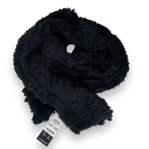NEW INC International Concepts Fluffy Faux Fur Black Scarf Rectangle Stretch NWT - Picture 10 of 12